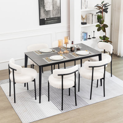 Modern Accent Chair Upholstered Dining Chairs Set of 6 Short Plush Fabric Armless Dining Chair with Backrest Sherpa Chair for Dining Room Kitchen